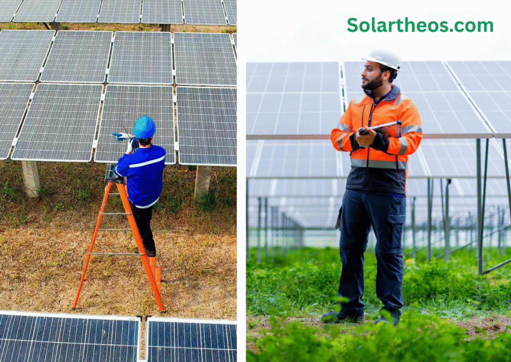 Solar installation field – "छत पर सोलर पैनल इंस्टॉलेशन करते वर्कर"