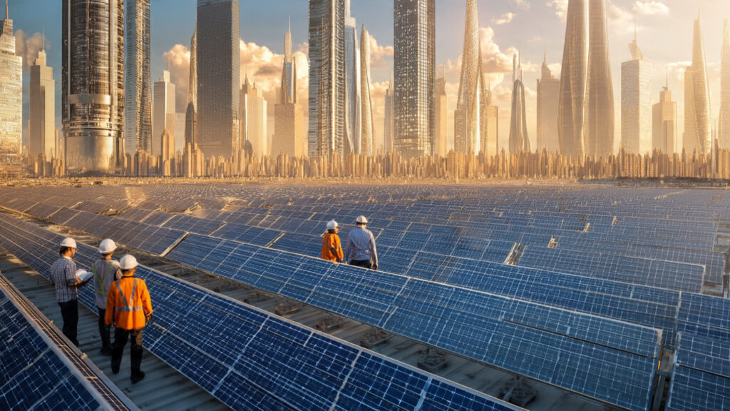 Solar company rooftop installation workers in India
